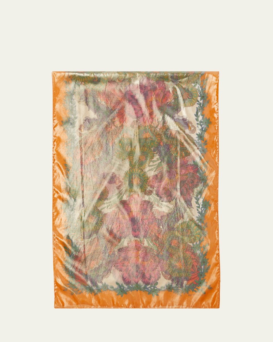 Floral Printed Shiny Silk Scarf